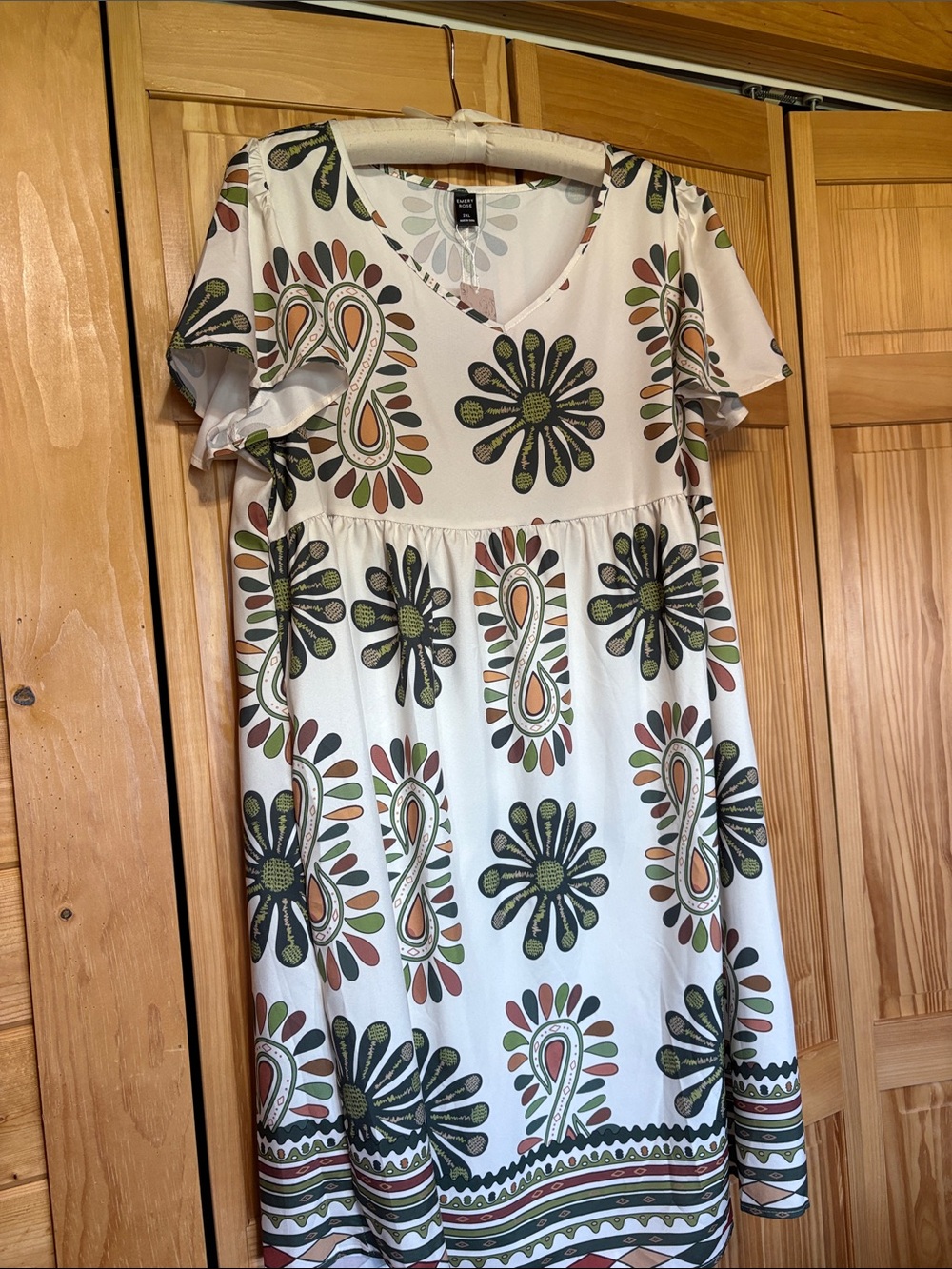 White Floral Print V-Neck Babydoll Dress